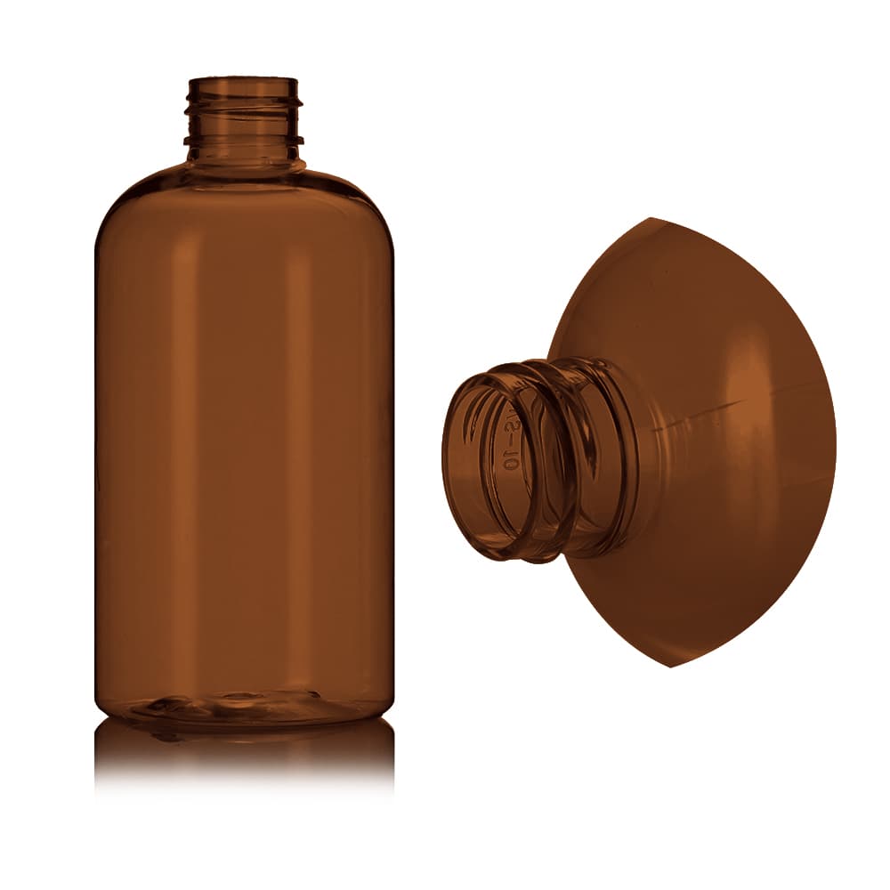 8 oz Amber PET Boston Round Bottle with 24-410 neck finish - Product image