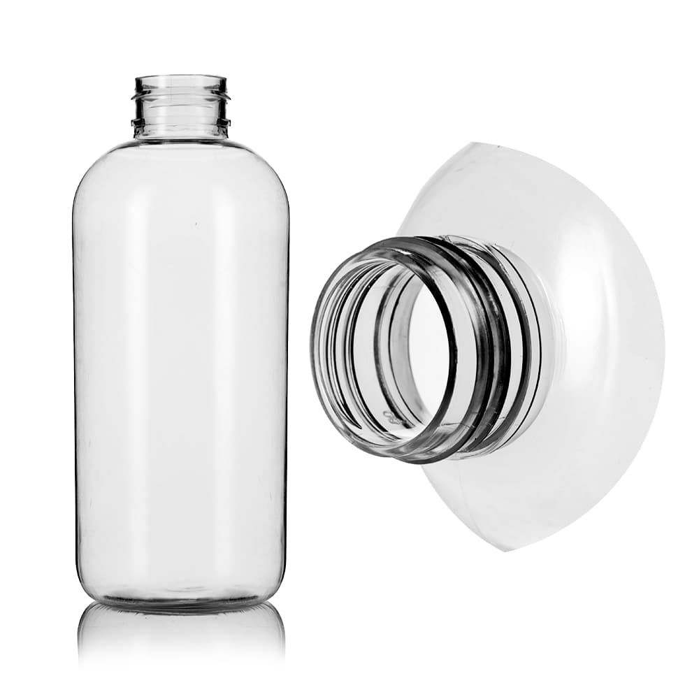 12 oz Clear PET Boston Round Bottle with 24-410 neck finish - Product image