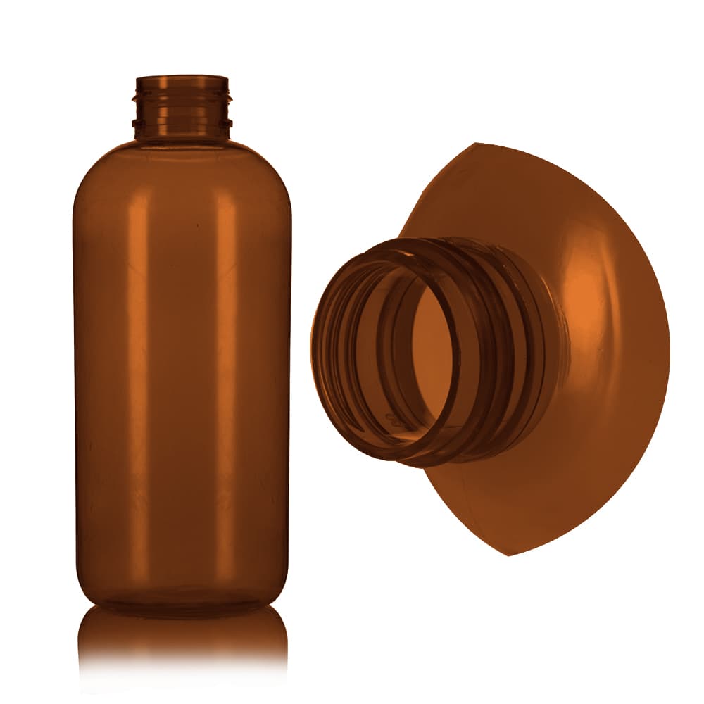 12 oz Amber PET Boston Round Bottle with 24-410 neck finish - Product image