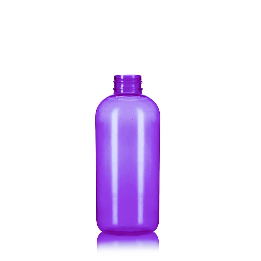 12 oz Purple PET Boston Round Bottle with 24-410 neck finish - Product image