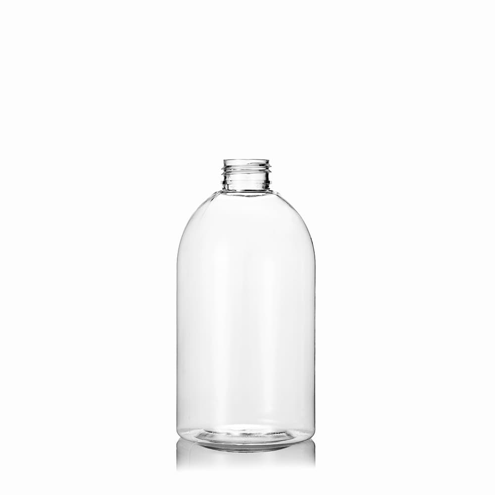 16 oz Clear PET Boston Round Bottle with 28-410 neck finish - Product image