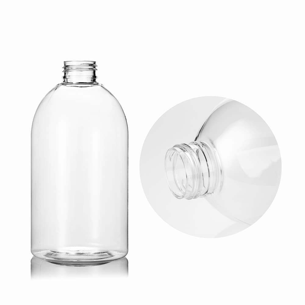16 oz Clear PET Boston Round Bottle with 28-410 neck finish - Product image