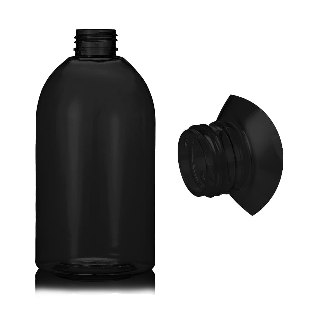 16 oz Black PET Boston Round Bottle with 28-410 neck finish - Product image
