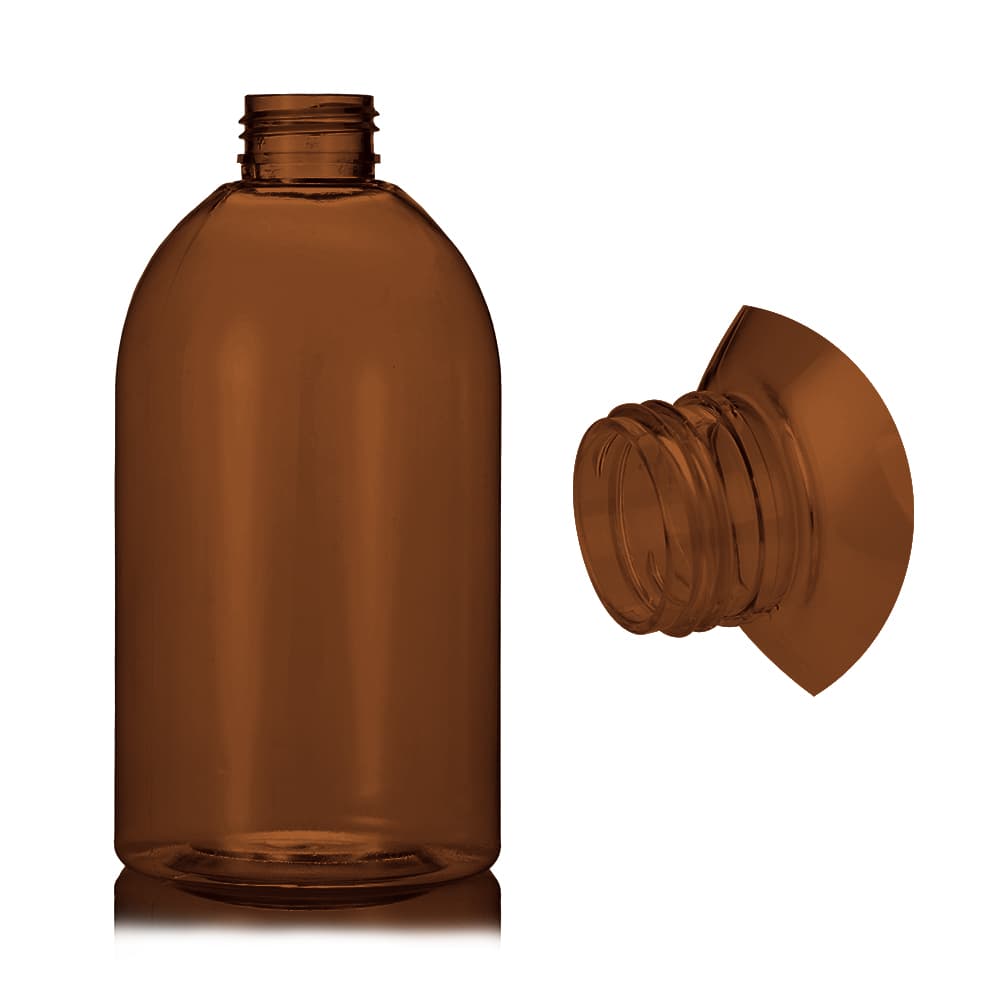 16 oz Amber PET Boston Round Bottle with 28-410 neck finish - Product image