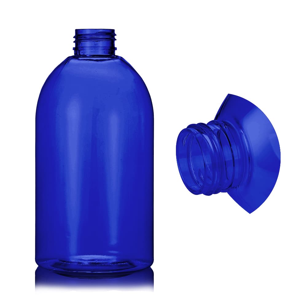 16 oz Blue PET Boston Round Bottle with 28-410 neck finish - Product image
