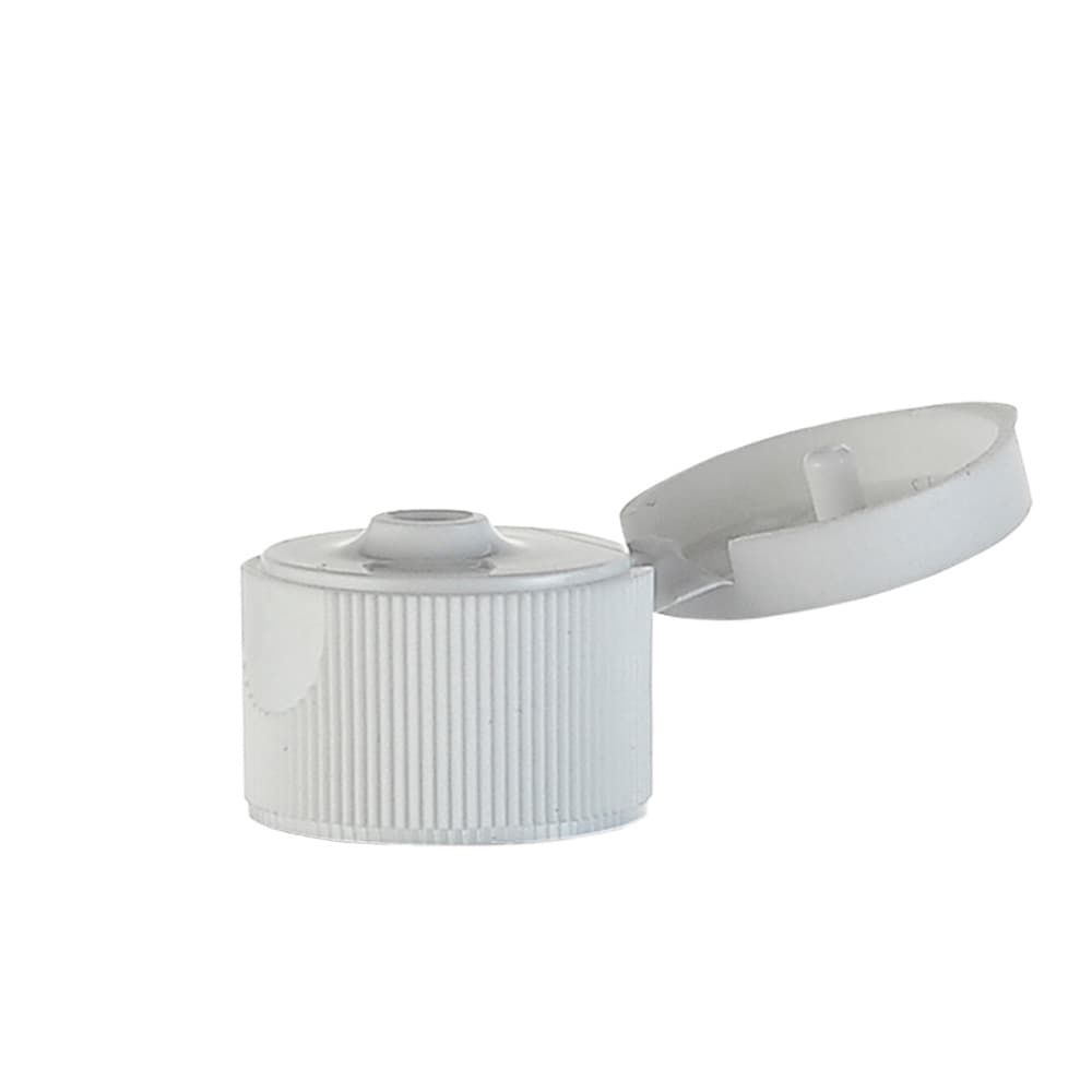 White PP Ribbed Flip Top Cap with 24-410 neck finish and Pressure Sensitive Seal - Product image