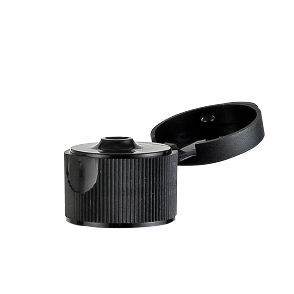 Black PP Ribbed Flip Top Cap with 24-410 neck finish and Pressure Sensitive Seal - Product image