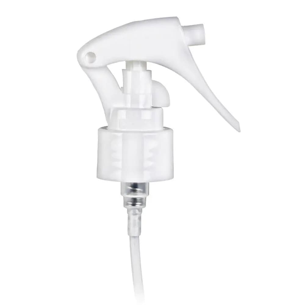 White PP Mini Trigger Sprayer with 24-410 neck finish and 7.25" Dip Tube, 0.3 cc Output - Product image